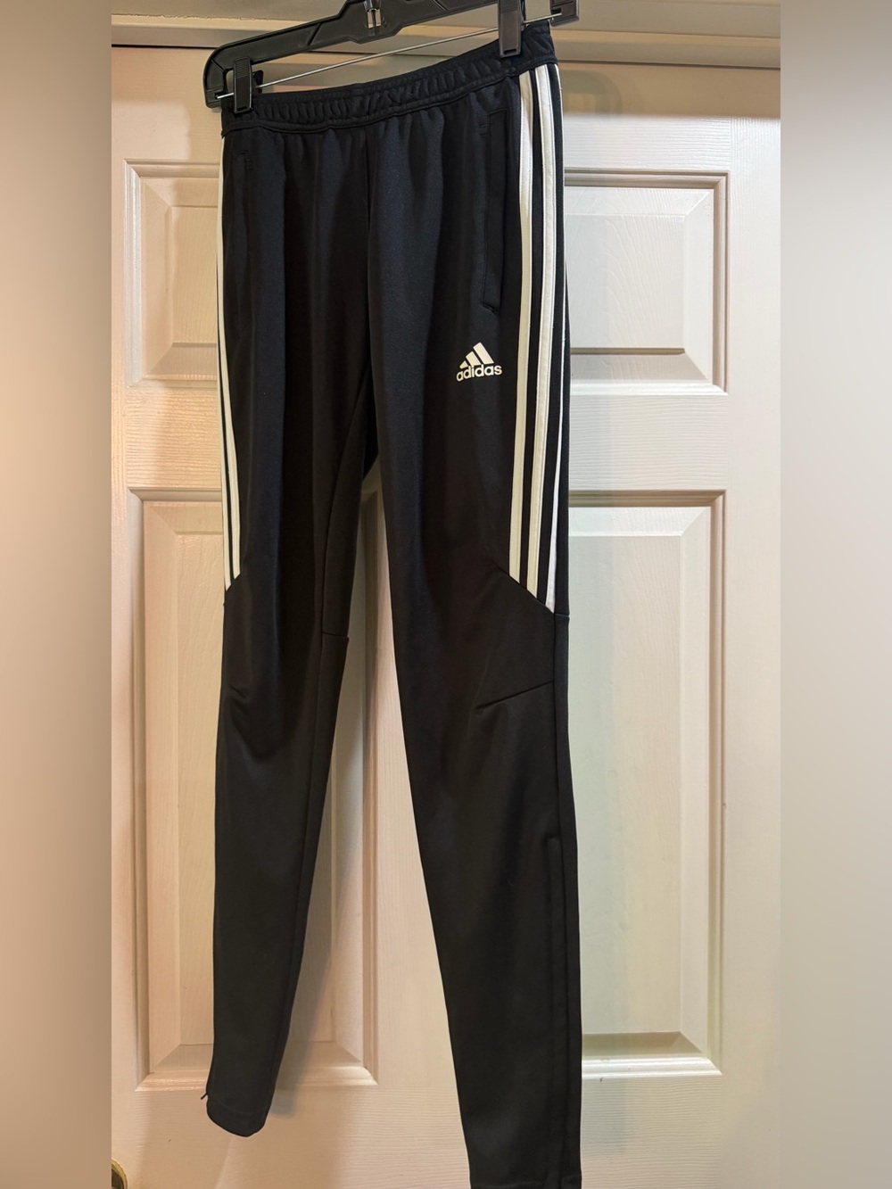 adidas Black Jogger Pants with White Triple Stripes zipper leg